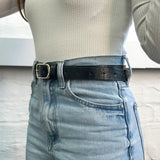 Gold Oval Buckle Belt in Black