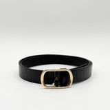 Gold Oval Buckle Belt in Black
