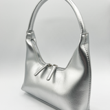 Short Handle PU Leather Shoulder Bag in Silver