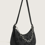 Floral Textured Baguette Bag With Chain