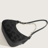 Floral Textured Baguette Bag With Chain