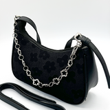 Floral Textured Baguette Bag With Chain