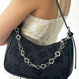 Floral Textured Baguette Bag With Chain