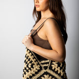 Black Woven Straw Shoulder Bag