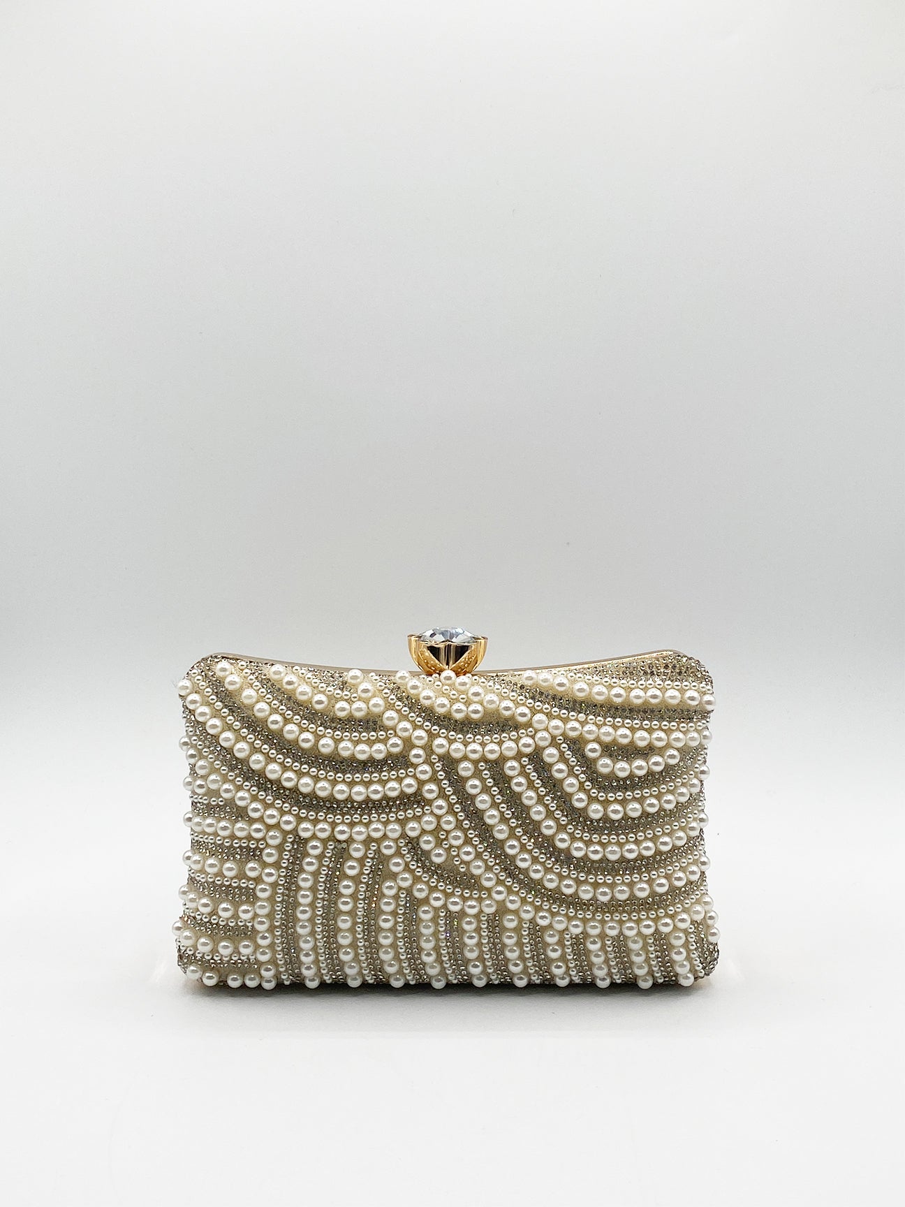 Luxurious Gold Pearl Embellished Clutch Bag