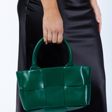 Woven Faux Leather Grab Bag in Green
