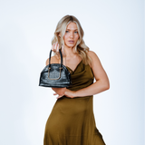 Dual Handle Croc Grab Bag in Black