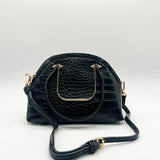 Dual Handle Croc Grab Bag in Black