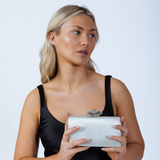 Satin Clutch Bag with Rose Jewel in Ivory