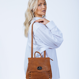 Square Faux Leather Backpack in Brown