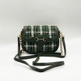 Knit Check Shoulder Bag in Khaki Green