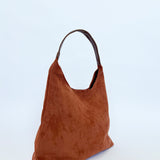 Suede Hobo Shoulder Bag in Tan