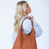 Suede Hobo Shoulder Bag in Tan