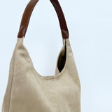 Suede Hobo Shoulder Bag in Beige