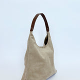 Suede Hobo Shoulder Bag in Beige