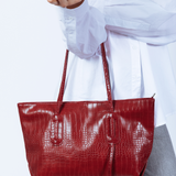 Croc Patent Tote Bag in Dark Red