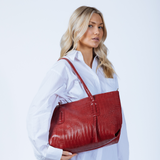 Croc Patent Tote Bag in Dark Red