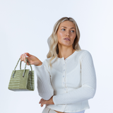 Mini Croc Crossbody Bag in Sage