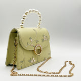 Embroidered Floral Pearl Top Handle Bag