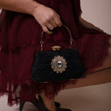 Ruched Jewel Clutch Bag In Black