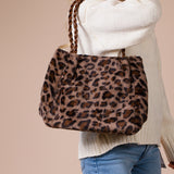 Leopard Faux Fur Tote In Brown