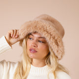 Faux Fur Bucket Hat In Beige