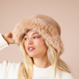 Faux Fur Bucket Hat In Beige