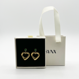 Heart Drop Earrings in Gold with Green Stone
