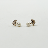 Pearl Stud Earring with Diamante Tree in Gold