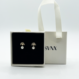 Pearl Stud Earring with Diamante Tree in Gold