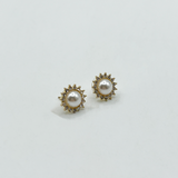 Pearl Button Stud Earrings with Diamantes