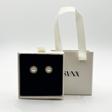 Pearl Button Stud Earrings with Diamantes