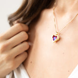Pink Stone Heart Necklace In a Diamante Setting