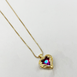 Pink Stone Heart Necklace In a Diamante Setting