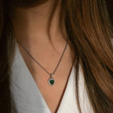 Green Diamante Heart Necklace and Earrings Set in Silver