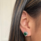 Green Diamante Heart Necklace and Earrings Set in Silver