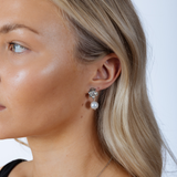 Flower Drop Pearl Earrings in Silver