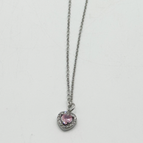 Pink Crystal Heart Pendant Necklace in Silver - Gift Boxed