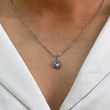 Blue Crystal Heart Pendant Necklace in Silver - Gift Boxed