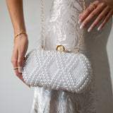 White Pearl beaded clutch bag