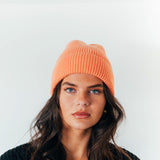 Ribbed Beanie Hat in Coral