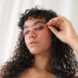 Pink Lense Frameless Sunglasses with Metal Arms