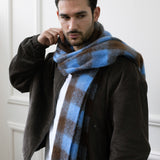 Chunky Scarf in Brown and Blue Check
