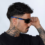 Outdoor Sports Racer Sunglasses in Multi Blue with Hard Case