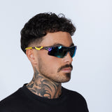 Outdoor Sports Racer Sunglasses in Multi Yellow with Hard Card