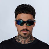 Outdoor Sports Racer Sunglasses in Multi Yellow with Hard Card