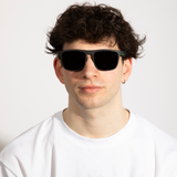 Matte Wayfarer Sunglasses with Case - Polarised With Blue Mirrored Lens