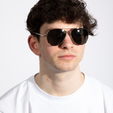 Gold Frame Aviators with Khaki Lenses