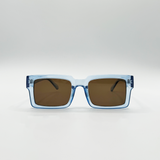 Square Frame Sunglasses in Translucent Blue with Brown Lenses