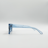 Square Frame Sunglasses in Translucent Blue with Brown Lenses